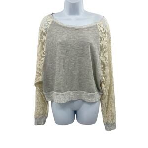 Hard Tail Forever Sweatshirt Size Medium Lace Sleeves Combo Slouchy Crewneck